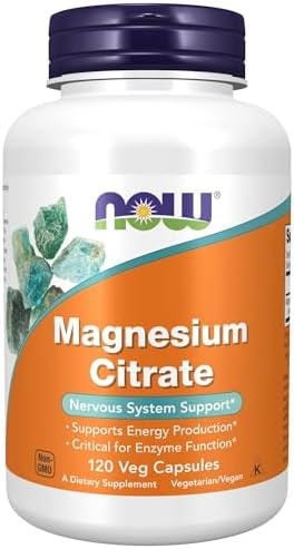 NOW Supplements, Magnesium Citrate, Enzyme Function*, Nervous System Support*, 120 Veg Capsules