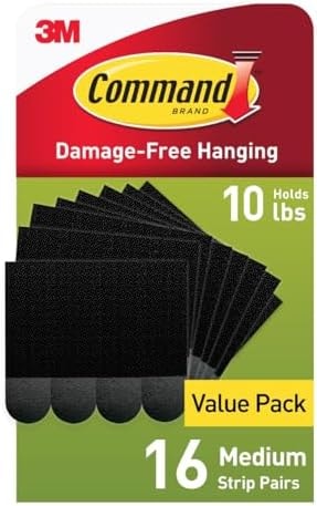 Command 10 lb Medium 16 Pairs Picture Hanging Strips (32 Strips), Damage-Free Hangers for Picture Frames, No Tools Required, Great for Home Room Wall Decor, Black Adhesive