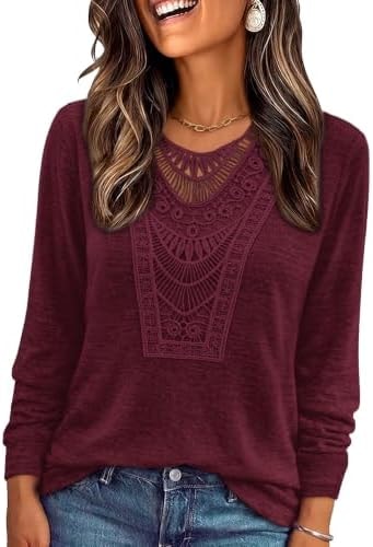 Long Sleeve Shirts for Women Fall Outfits Business Casual Boho Tops Red L