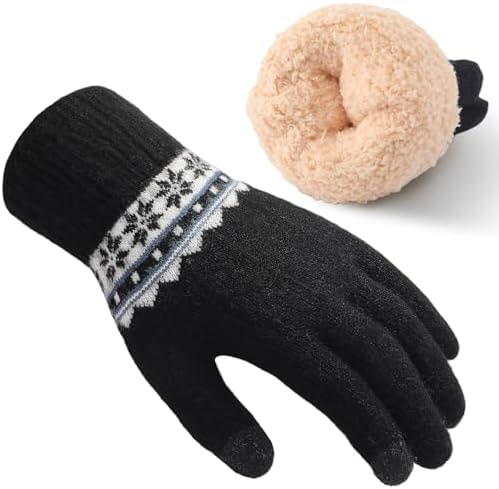 fauson Gloves for Women Men - Double-layer Thick Winter Gloves Women Elastic Touch Screen Womens Gloves For Cold Weather Black ST