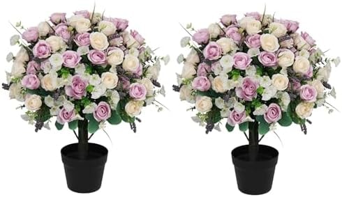 Aoutyers 24" Artificial Potted Flowers for Outdoors, Silk Rose Faux Plants