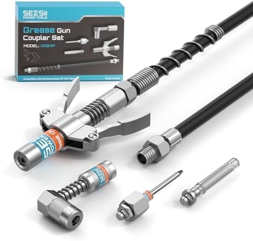Seesii Grease Gun Accessory Kit for Easy Greasing Narrow & Tight Spaces