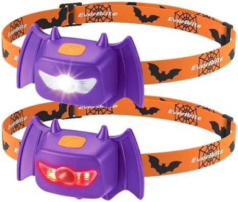 EverBrite Halloween Bat Headlamps, 2 Pack Kids Head Lamps with Warm/Red/Strobe 3 Modes, Headlights for Party and Decorations, Ideal Halloween Gifts