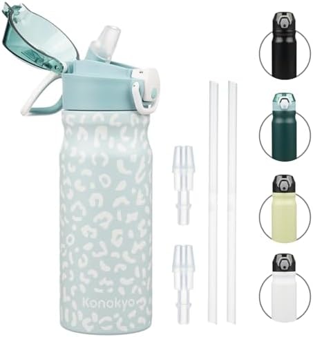 Konokyo 18 oz Insulated Stainless Steel Sports Water Bottle with Straw Lid