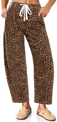 Vetinee Ladies Barrel Jeans High Waist Barrel Jeans Women Pattern Leopard Pants for Women Trendy Cheetah Pants Brown Cheetah Large