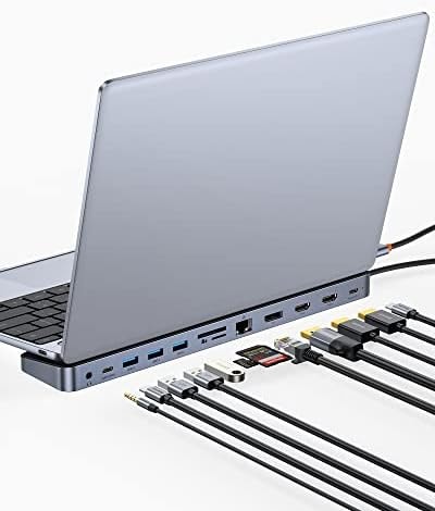 Baseus Laptop Docking Station, 4K Multitasking Docking Station with 2 HDMI+DP, PD, 3 USB-A, RJ45, Audio, TF/SD Card Reader, USB Hub Compatible for MacBook/Dell/HP/Surface/Lenovo