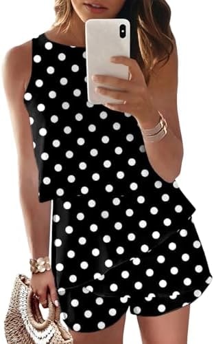Dokotoo Summer Romper for Women Dressy Jumpsuit,Black Dot,Large