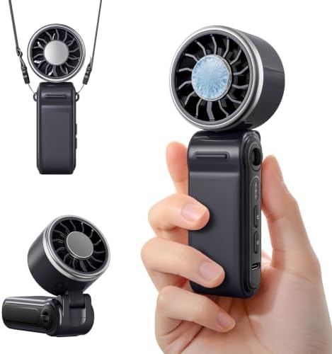 SWEETFULL Mini Portable Handheld Fan with Ice Cooling, 4000mAh Pocket Turbo Fan Rechargeable, 3 Speed, Lightweight Foldable Personal Hand Fan for Travel, Beach Vacation, Women Girls (Black)