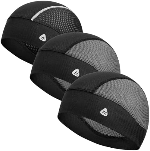 YANIKY Cooling Skull Caps for Men, Breathable Mesh Helmet Liner Sport Skull Caps for Women Sweat Caps Lightweight Cycling Cap (Black+Black+Black Contrast)