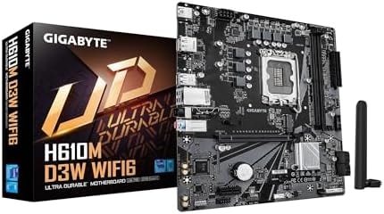 GIGABYTE H610M D3W WIFI6 Intel LGA 1700 Micro ATX Motherboard, Supports 14th/13th/12th Gen Intel Processors, 5+1+1 Power Phase, DDR5, 1x M.2, PCIe 4.0 x16, USB 3.2 Gen 1, WIFI6, GbE LAN, WiFi EZ-Plug