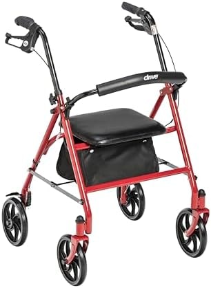 Drive Medical Rollator Walker with Seat, 7.5 Inch Wheels, Red