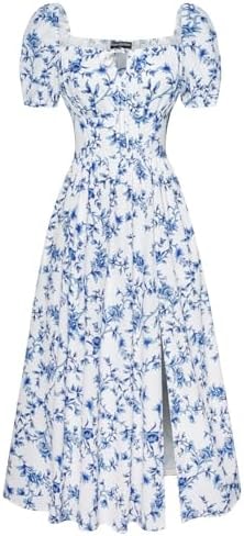 Scarlet Darkness Summer Spring Split Floral Corset Midi Dress with Pockets