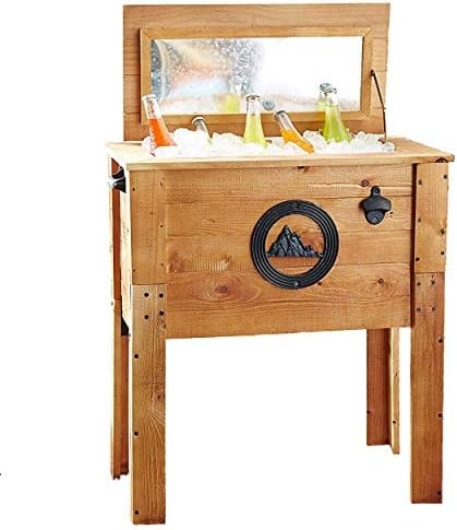 Backyard Expressions Wooden Patio Cooler with Plastic Insulated Liner & Bottle Opener – Rustic Outdoor Ice Chest for Deck, Porch, or Backyard Parties