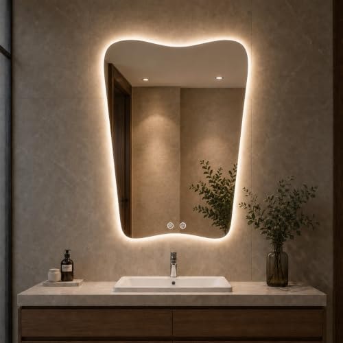 PIUDOC 22x30 Inch Backlit Bathroom Mirror, Frameless LED Vanity Mirror with Lights, Dimmable Anti-Fog,Vertical Wall Mount for Bathroom Makeup, 3 Color Changing, Shatterproof, Touch Sensor