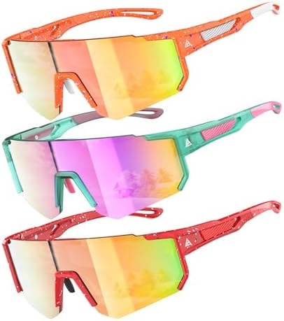 QALLY Kids Sunglasses Youth Baseball Softball Sunglasses for Girls Boys Age 4-14 UV Protection Sports Kids 3 Pack