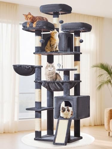 Taoqimiao Tall Cat Tree, 76In XL Cat Tower for Large Cats, 3 Padded Perches