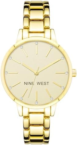 Nine West Women's Crystal Accented Gold-Tone Bracelet Watch
