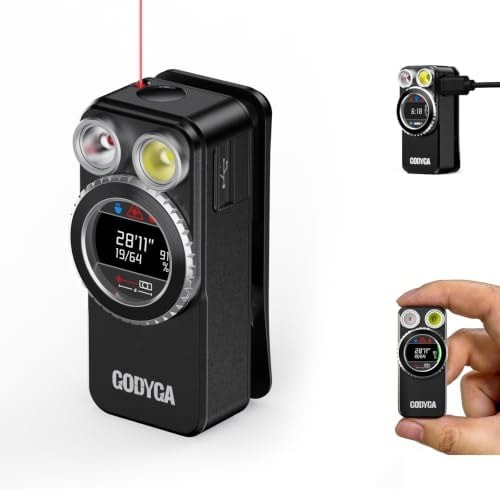 Godyga TorchEye RD EDC Clip-On Flashlight with Laser Distance Meter, White &Red Light, USB-C Rechargeable, Smart Display, Magnetic Work Light for Emergency, Indoor Measurement, DIY