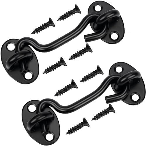 2Pack 4" Hook and Eye Gate Door Latch w/Strong Sturdy Screws Black