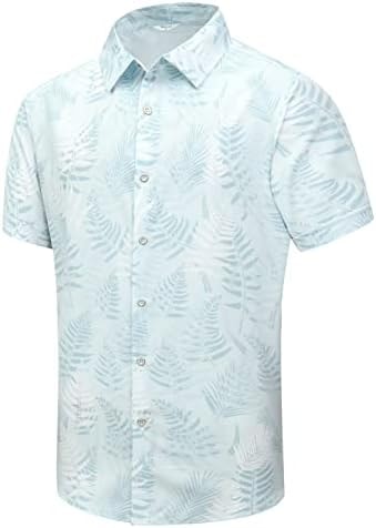 SheLucki Hawaiian Shirt for Men, Unisex Summer Beach Casual Short Sleeve Button Down Shirts, Printed Palmshadow Clothing Leaf Light 2Green XL