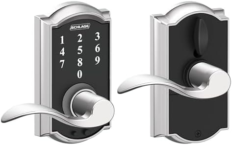 Schlage Touch Electronic Lock, Lever Handle, Camelot Trim, Bright Chrome