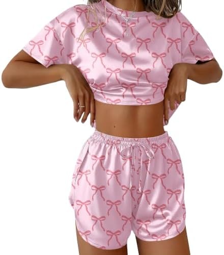 Ekouaer Womens Silk Pajama Sets Side Split Shorts Satin Pjs Sexy Lounge Set