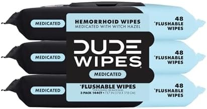 DUDE Wipes Medicated Hemorrhoid Flushable Wipes, Witch Hazel, 144 Count