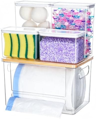 iCASA 5 in 1 Trash Bag Holder Dispenser Dishwasher & Laundry Pods Container