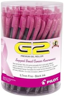 PILOT G2 Breast Cancer Awareness Collection, Black Ink Pens, 48-Pack Tub