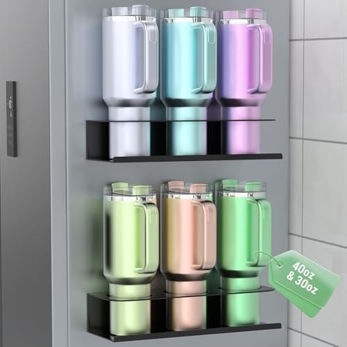 POLRAI 2 Pack Magnetic Stanley Cup Holder for Fridge, Water Bottle Organizer for Tumbler with Double Sided Tape Hold Stanley Cup Accessories for Kitchen Cabinet Wall
