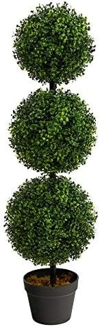 Nearly Natural 36 in Artificial Triple Ball Boxwood Topiary Tree with Pot