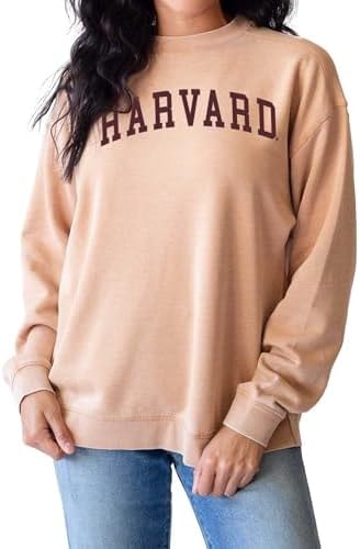 chicka-d Women's Oversized Dropped Shoulder Crewneck Fleece Sweatshirt | NCAA Classic Arch Over Neutral, Harvard Crimson, Neutral, Medium