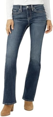 Silver Jeans Co. Women's Suki Mid Rise Bootcut Jeans, Medium Wash, 22W x 35L