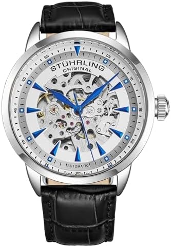 Stuhrling Original Mens Skeleton Automatic Dress Watch with Alligator Embossed Leather Strap Skeleton Dial