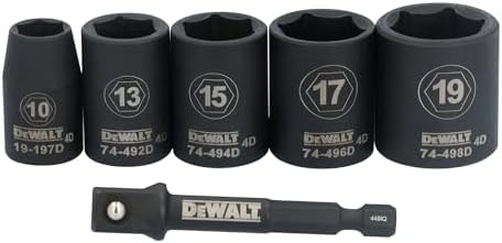 DEWALT 3/8 Socket Set, 6 Pcs Metric Impact Socket Set, 6 point, 10 mm to 19 mm, Includes 1/4 inch Adapter, for Cordless and Corded Impact Drivers and Wrenches (DWAFSMSET6)