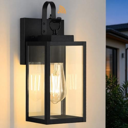 RLdream 11.8" Dusk to Dawn Outdoor Wall Light, Clear Glass All-Metal Frame
