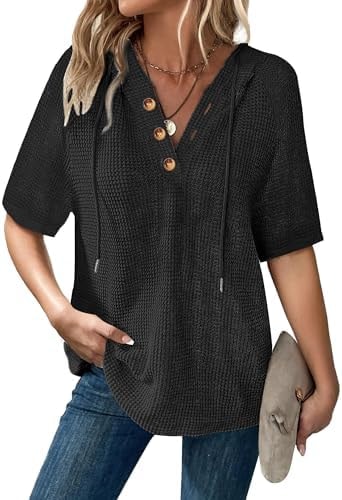 Dimur Basics Black Hoodie V Neck Long Sleeve Sweatshirt Hoodies Casual Black Tops for Women Plus Size Tops Summer Outfit 2026