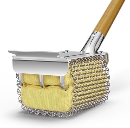 HOUSE AGAIN Grill Brush Bristle Free with Scraper, Safe Steam Cleaned Replaceable Head Fire Resistant Grill Cleaning Brush Strong Barbecue Brush Cleaner Non Wire for Outdoor Grill Grate/Wooden Handle