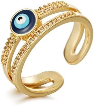 Winssigma Evil Eye Ring for Women, Gold Plated Colorful Cubic Zirconia Turkish Faith Protection for Women(Evil Eye D)