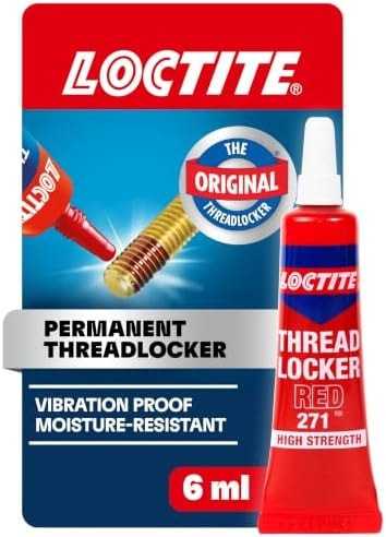 Loctite Threadlocker Red 271 - Permanent Thread Lock Glue for Nuts, Bolts, & Fasteners, High Strength Screw Glue to Prevent Loosening & Corrosion - 6 ml, 1 Pack