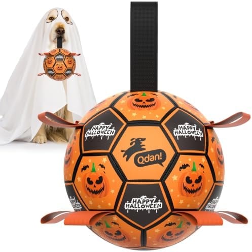 QDAN Halloween Dog Toys, Soccer Balls with Straps, 6 Inch Interactive Toys