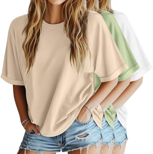 Riyiper 3 Pack Womens Oversized T Shirts, 3-Color, Medium