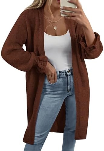 KIRUNDO Long Cardigans for Women Oversized Open Front Coats,Brown,L