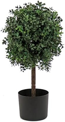 National Tree Company 2 ft Artificial Boxwood Single Ball Topiary, Realistic Fake Tree Potted Plant, Black Nursery Pot