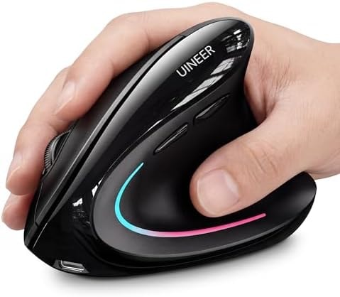 Uineer Vertical Ergonomic Mouse, Wireless Bluetooth Mouse, 3-Device