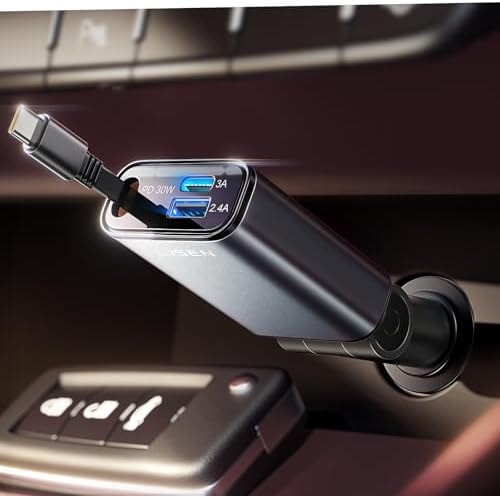 LISEN 63W Retractable Car Charger USB C Fast Charge for iPhone 17-15 Series