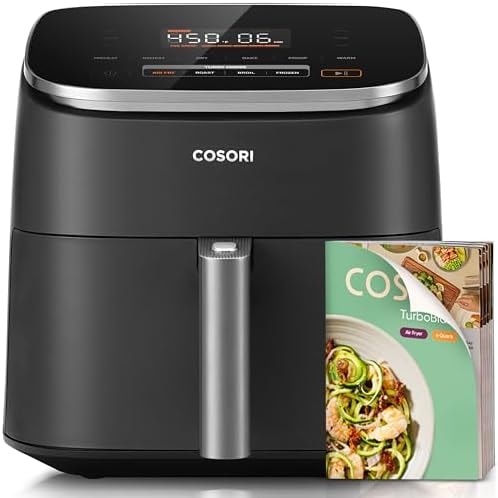 Cosori 9-in-1 TurboBlaze Air Fryer 6 Qt, PFAS-Free Ceramic Coating, 90°–450°F, Precise Heating for Even Results, Air Fry, Roast, Bake, Broil, Dry, Frozen, Proof, Reheat, Keep Warm, 120V, Dark Gray