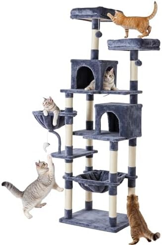 Sweetcrispy 71 Inch Cat Tree Tower with Natural Sisal Scratching Post