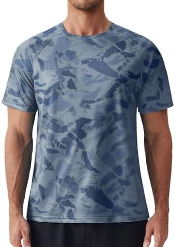 PINSPARK Men's Rash Guard Swim Shirt UPF 50+ Sun Protection Quick Dry Cooling Fishing T-Shirt Athletic Performance Top Navy Blue