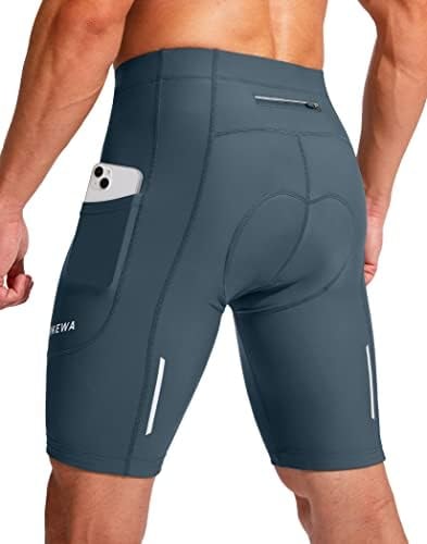 Men's Bike Shorts 3D Padded Cycling Road Biking Underwear Mountain Riding Biker Bicycle UPF 50+ Cycle Shorts Zipper Pockets(Blue Grey,S)